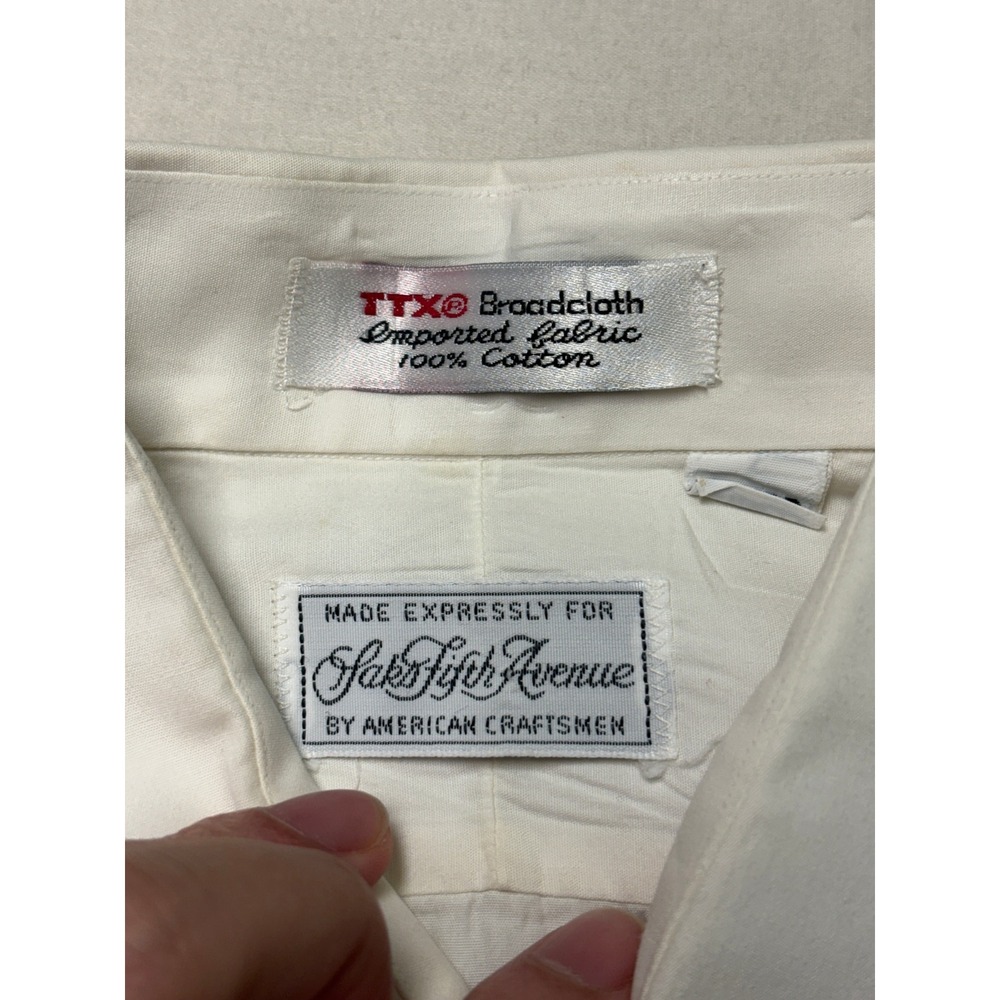 Vintage Saks Fifth Avenue White Pleated Tuxedo Shirt Men 15.5 Cotton French Cuff - Picture 4 of 9